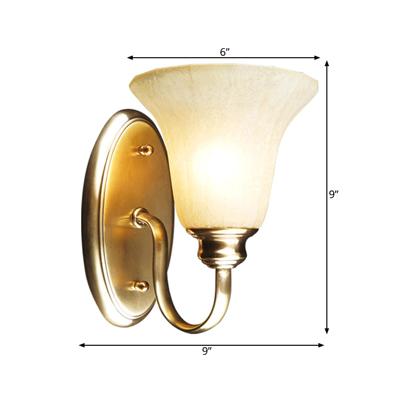 Metallic Gooseneck Wall Mounted Lamp Modern Style 1 Head Hallway Gold Finish Wall Light with Opal Glass Bell Shade Clearhalo 'Wall Lamps & Sconces' 'Wall Lights' Lighting' 273725