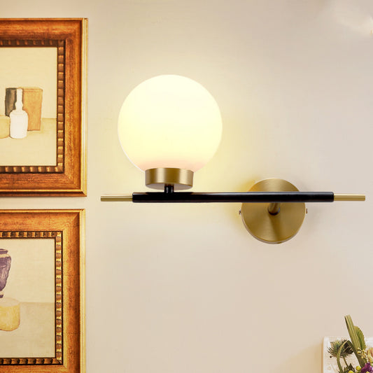 Left/Right Sphere Wall Sconce Post-Modern White Glass 1/2 Bulbs Brass Finish Wall Light Fixture 1.0 White Left Clearhalo 'Cast Iron' 'Glass' 'Industrial' 'Modern wall lights' 'Modern' 'Tiffany' 'Traditional wall lights' 'Wall Lamps & Sconces' 'Wall Lights' Lighting' 273734