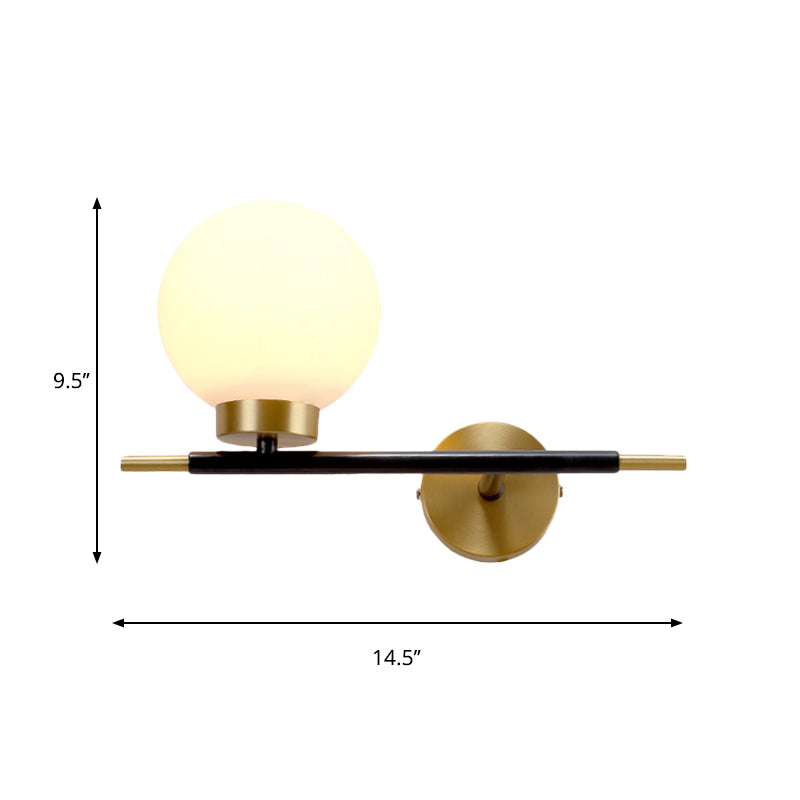 Left/Right Sphere Wall Sconce Post-Modern White Glass 1/2 Bulbs Brass Finish Wall Light Fixture Clearhalo 'Cast Iron' 'Glass' 'Industrial' 'Modern wall lights' 'Modern' 'Tiffany' 'Traditional wall lights' 'Wall Lamps & Sconces' 'Wall Lights' Lighting' 273739