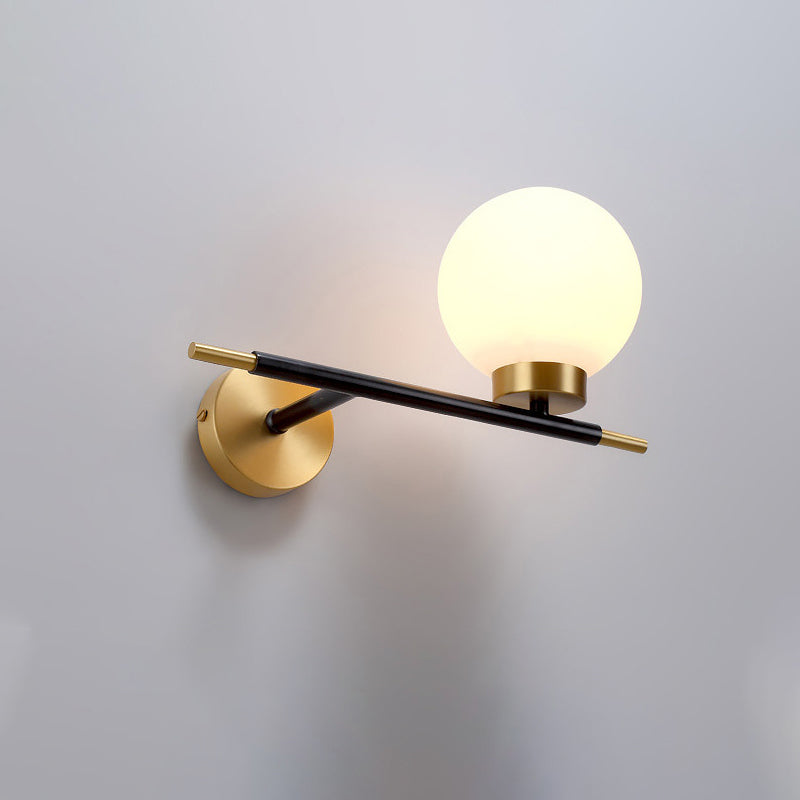 Left/Right Sphere Wall Sconce Post-Modern White Glass 1/2 Bulbs Brass Finish Wall Light Fixture 1.0 White Right Clearhalo 'Cast Iron' 'Glass' 'Industrial' 'Modern wall lights' 'Modern' 'Tiffany' 'Traditional wall lights' 'Wall Lamps & Sconces' 'Wall Lights' Lighting' 273740
