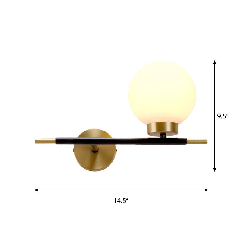 Left/Right Sphere Wall Sconce Post-Modern White Glass 1/2 Bulbs Brass Finish Wall Light Fixture Clearhalo 'Cast Iron' 'Glass' 'Industrial' 'Modern wall lights' 'Modern' 'Tiffany' 'Traditional wall lights' 'Wall Lamps & Sconces' 'Wall Lights' Lighting' 273745