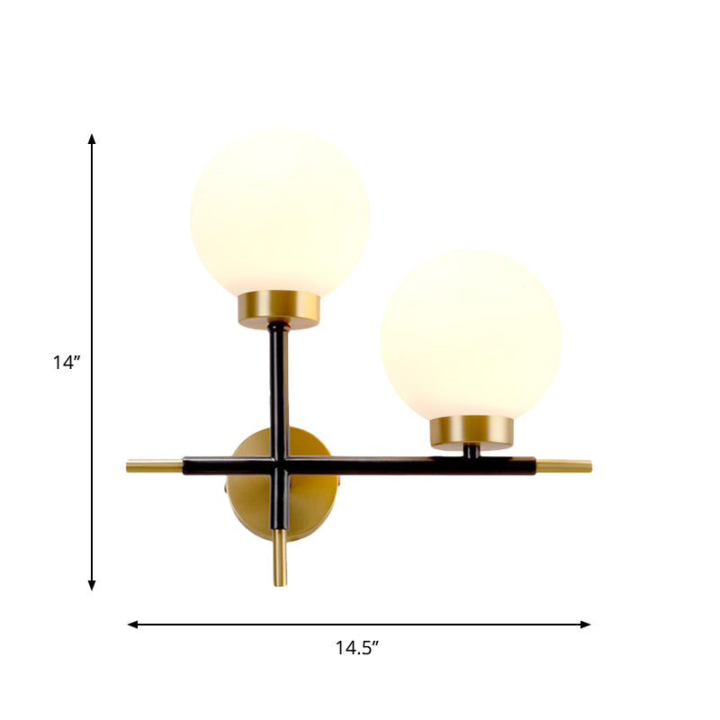 Left/Right Sphere Wall Sconce Post-Modern White Glass 1/2 Bulbs Brass Finish Wall Light Fixture Clearhalo 'Cast Iron' 'Glass' 'Industrial' 'Modern wall lights' 'Modern' 'Tiffany' 'Traditional wall lights' 'Wall Lamps & Sconces' 'Wall Lights' Lighting' 273751