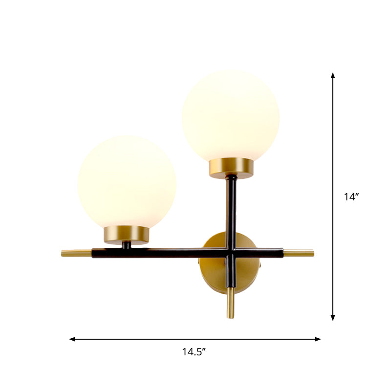 Left/Right Sphere Wall Sconce Post-Modern White Glass 1/2 Bulbs Brass Finish Wall Light Fixture Clearhalo 'Cast Iron' 'Glass' 'Industrial' 'Modern wall lights' 'Modern' 'Tiffany' 'Traditional wall lights' 'Wall Lamps & Sconces' 'Wall Lights' Lighting' 273757