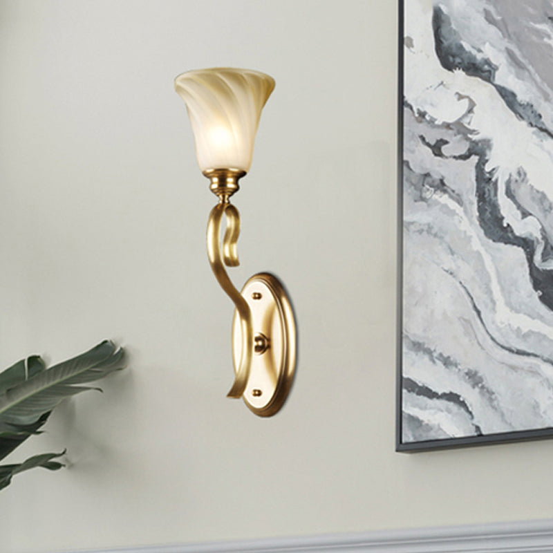 Modern Style Bell Wall Light Fixture 1 Head Amber Glass Wall Lighting in Gold for Living Room Clearhalo 'Wall Lamps & Sconces' 'Wall Lights' Lighting' 273759