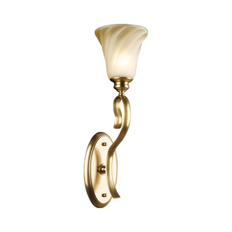 Modern Style Bell Wall Light Fixture 1 Head Amber Glass Wall Lighting in Gold for Living Room Clearhalo 'Wall Lamps & Sconces' 'Wall Lights' Lighting' 273761