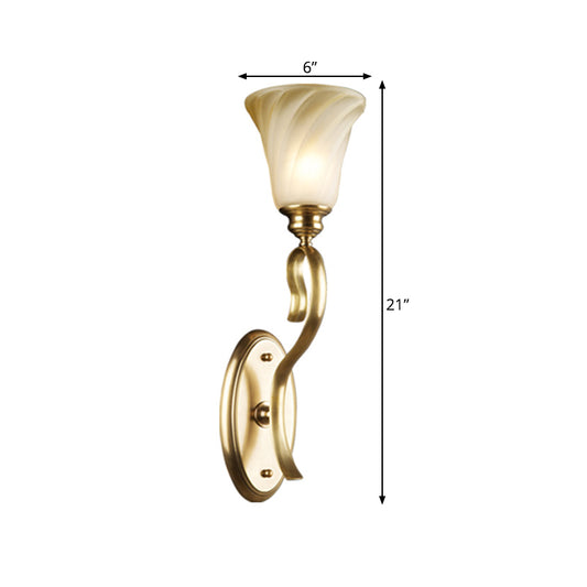 Modern Style Bell Wall Light Fixture 1 Head Amber Glass Wall Lighting in Gold for Living Room Clearhalo 'Wall Lamps & Sconces' 'Wall Lights' Lighting' 273762