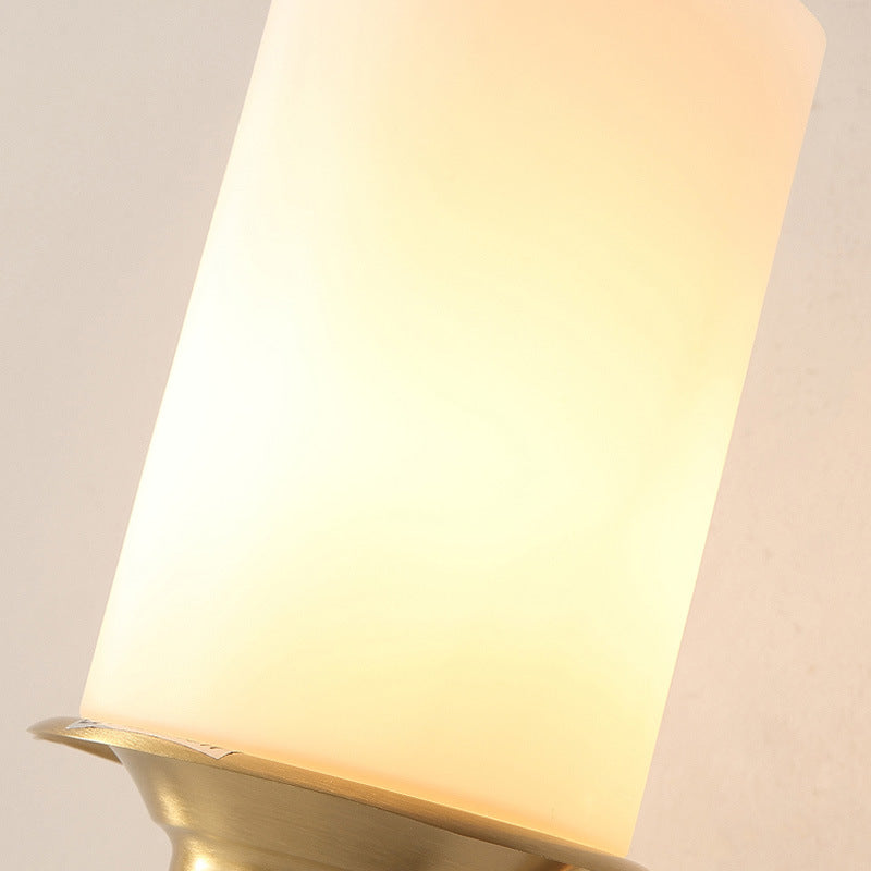 Cylinder Frosted Glass Wall Lamp Modernism Style 1 Light Living Room Wall Sconce Fixture in Brass Clearhalo 'Wall Lamps & Sconces' 'Wall Lights' Lighting' 273814