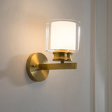 Modern Style Cylindrical Wall Sconce 1 Light Clear and White Glass Wall Mount Lamp in Brass for Bedroom Clearhalo 'Wall Lamps & Sconces' 'Wall Lights' Lighting' 273816