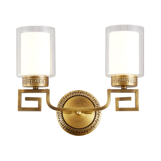 Cylinder Double Glass Wall Sconce Lamp Modernism Style 2 Lights Corridor Wall Light in Brass Clearhalo 'Wall Lamps & Sconces' 'Wall Lights' Lighting' 273824