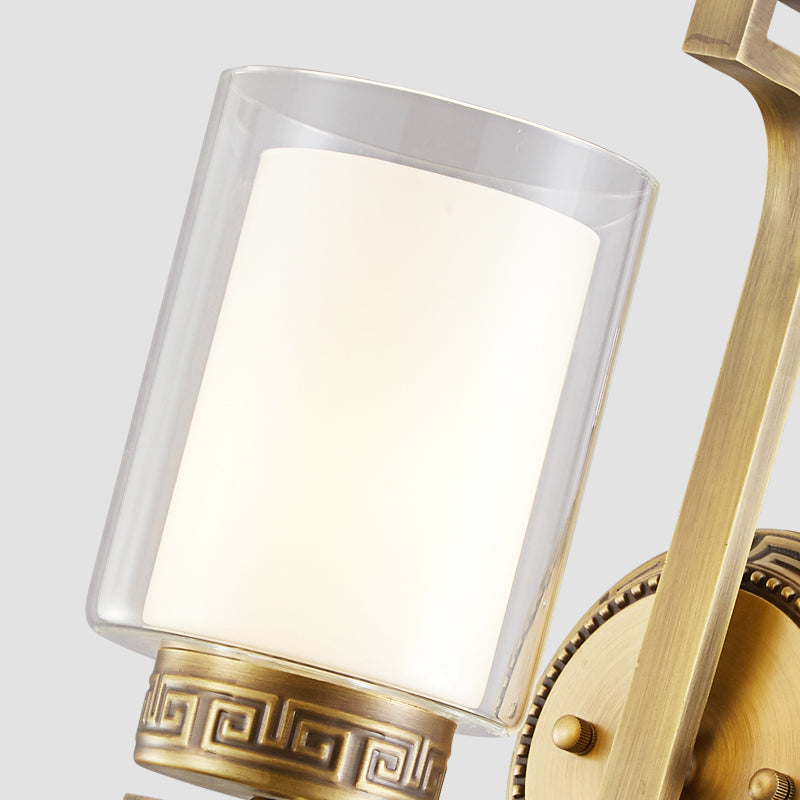 Cylinder Double Glass Wall Sconce Lamp Modernism Style 2 Lights Corridor Wall Light in Brass Clearhalo 'Wall Lamps & Sconces' 'Wall Lights' Lighting' 273826