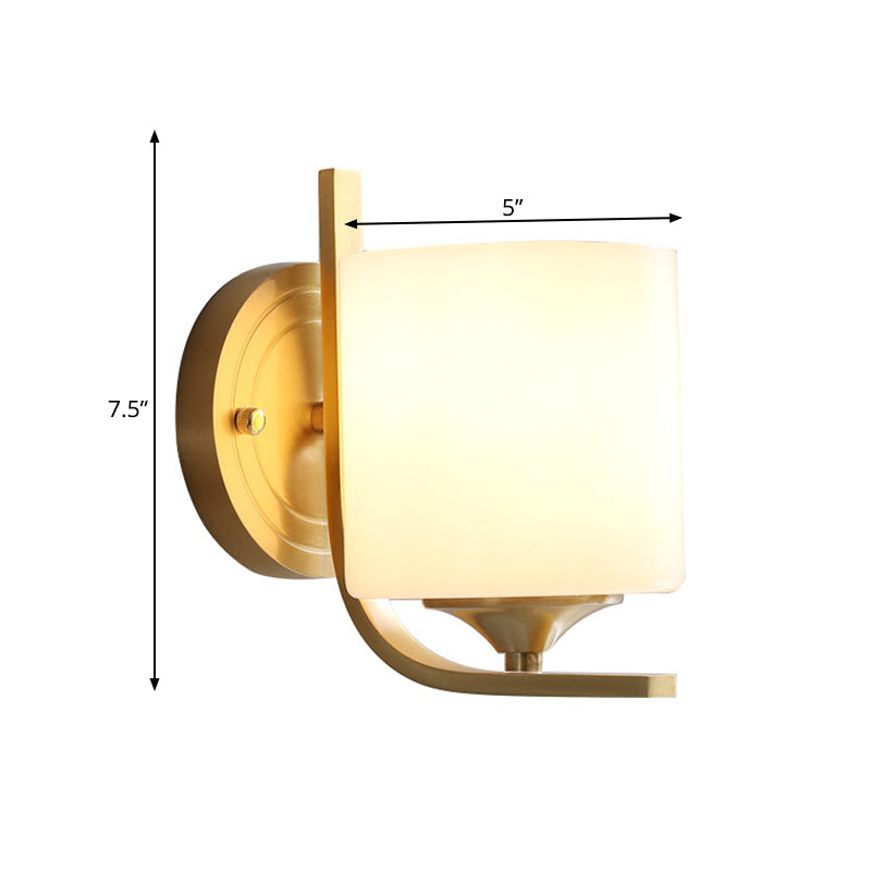 1 Light Drum Shade Wall Sconce Light Modernism Style White Glass Wall Lamp in Brass for Bedroom Clearhalo 'Wall Lamps & Sconces' 'Wall Lights' Lighting' 273831