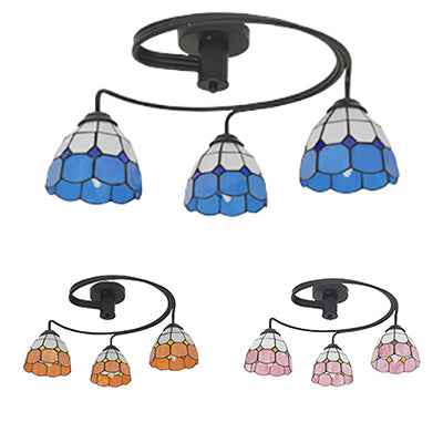 3/5 Lights Bowl Semi Flushmount Tiffany Vintage Stained Glass Semi Flush Light Fixture in Orange/Blue/Pink/Green for Bedroom Clearhalo 'Ceiling Lights' 'Close To Ceiling Lights' 'Close to ceiling' 'Glass shade' 'Glass' 'Semi-flushmount' 'Tiffany close to ceiling' 'Tiffany' Lighting' 27384