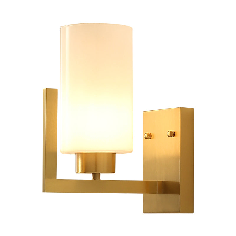 Minimalism Style Cylinder Wall Sconce Lamp 1 Light Opal Frosted Glass Wall Light in Brass for Bedroom Clearhalo 'Wall Lamps & Sconces' 'Wall Lights' Lighting' 273855