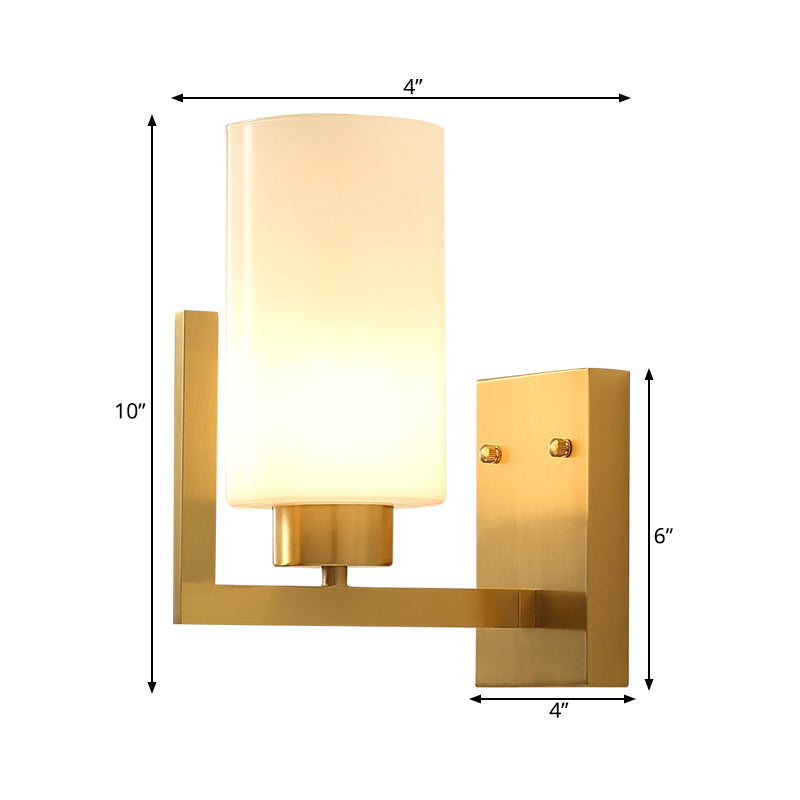 Minimalism Style Cylinder Wall Sconce Lamp 1 Light Opal Frosted Glass Wall Light in Brass for Bedroom Clearhalo 'Wall Lamps & Sconces' 'Wall Lights' Lighting' 273856