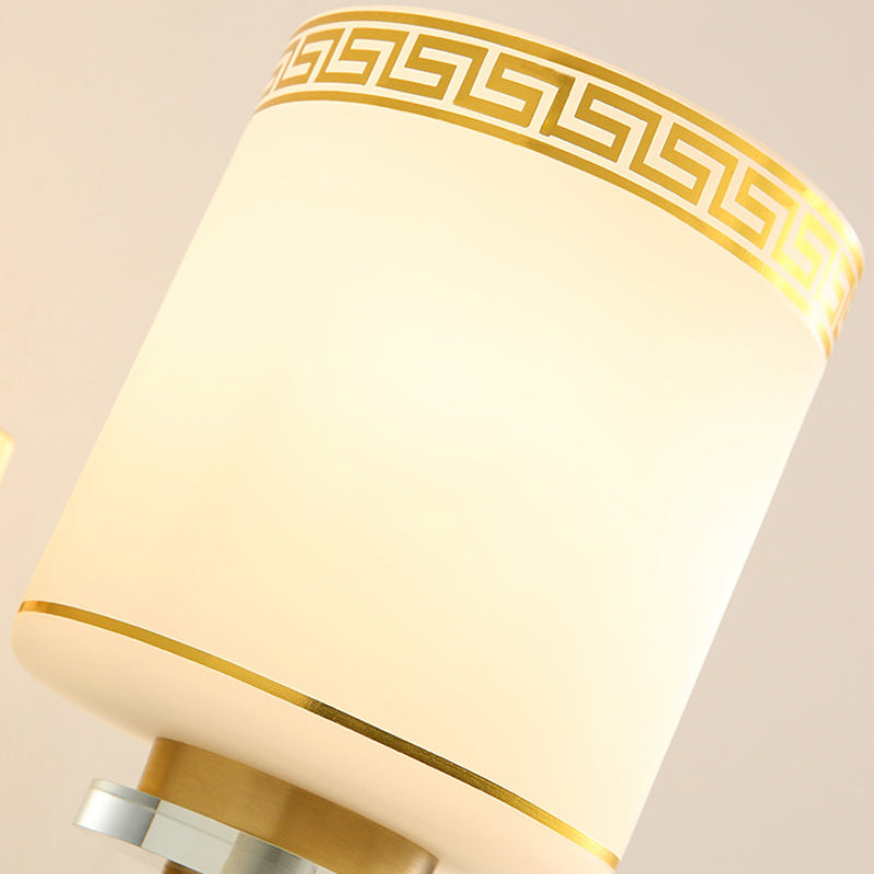 1 Light Wall Mounted Lamp Modern Style Drum Shade White Glass Wall Lighting Fixture in Brass for Hallway Clearhalo 'Wall Lamps & Sconces' 'Wall Lights' Lighting' 273884