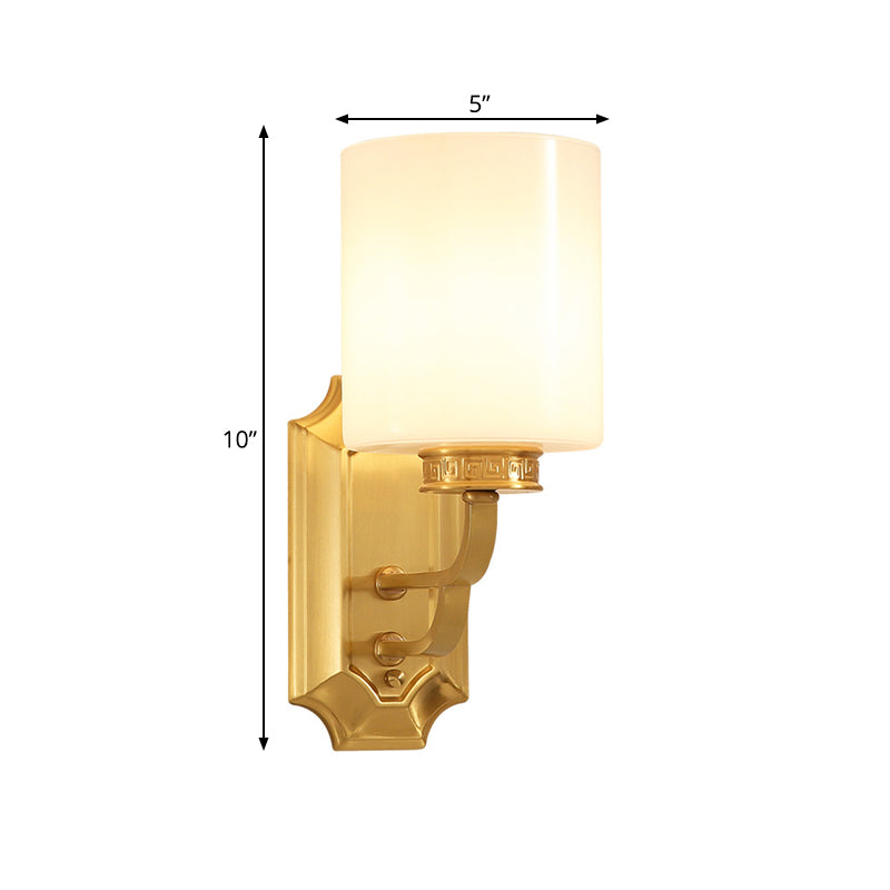 Drum Opal Glass Wall Mount Lighting Modern Stylish 1 Light Living Room Wall Sconce Fixture in Brass Clearhalo 'Wall Lamps & Sconces' 'Wall Lights' Lighting' 273953