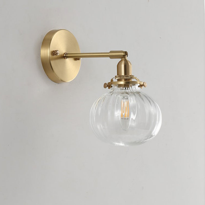 Minimalist Globe Wall Light Champagne/Clear Prismatic Glass Single Sconce Lighting Fixture in Gold Clearhalo 'Cast Iron' 'Glass' 'Industrial' 'Modern wall lights' 'Modern' 'Tiffany' 'Traditional wall lights' 'Wall Lamps & Sconces' 'Wall Lights' Lighting' 273956