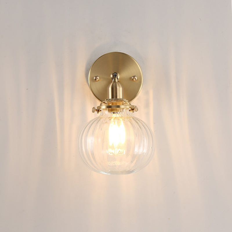Minimalist Globe Wall Light Champagne/Clear Prismatic Glass Single Sconce Lighting Fixture in Gold Clearhalo 'Cast Iron' 'Glass' 'Industrial' 'Modern wall lights' 'Modern' 'Tiffany' 'Traditional wall lights' 'Wall Lamps & Sconces' 'Wall Lights' Lighting' 273957