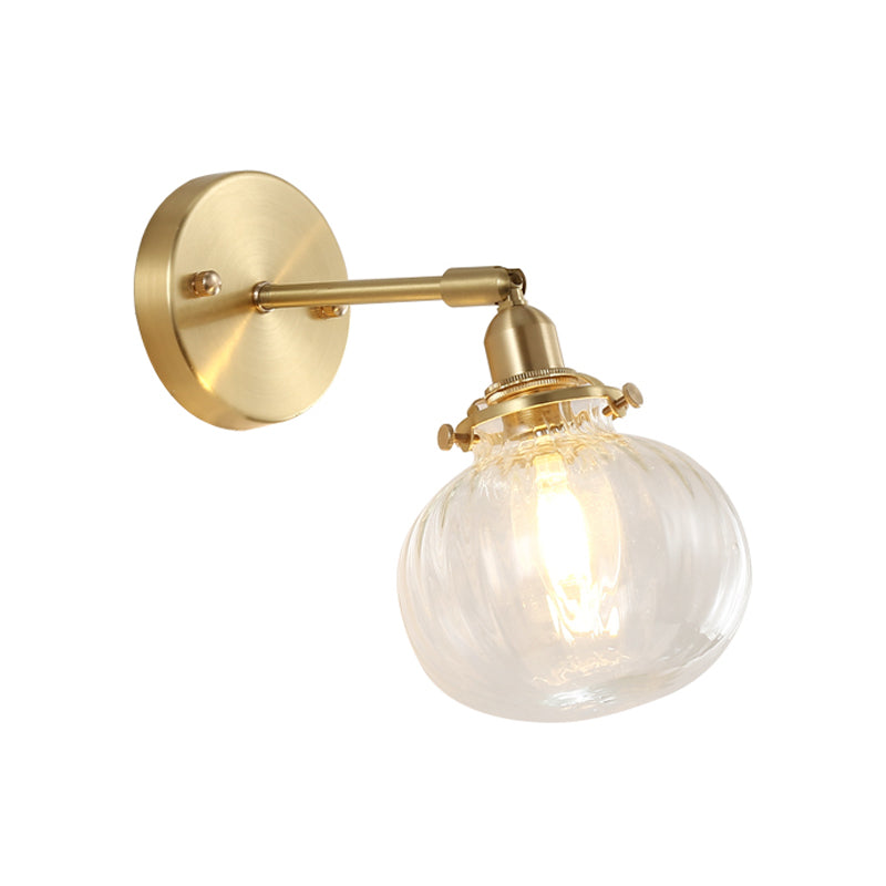 Minimalist Globe Wall Light Champagne/Clear Prismatic Glass Single Sconce Lighting Fixture in Gold Clearhalo 'Cast Iron' 'Glass' 'Industrial' 'Modern wall lights' 'Modern' 'Tiffany' 'Traditional wall lights' 'Wall Lamps & Sconces' 'Wall Lights' Lighting' 273960