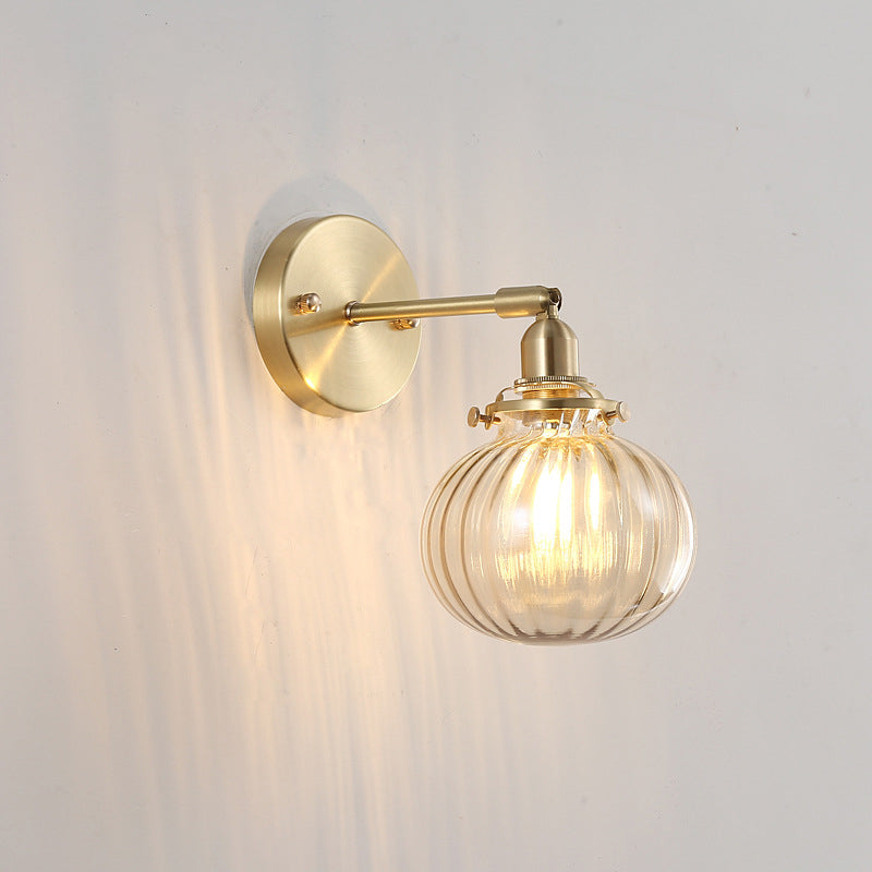 Minimalist Globe Wall Light Champagne/Clear Prismatic Glass Single Sconce Lighting Fixture in Gold Champagne Clearhalo 'Cast Iron' 'Glass' 'Industrial' 'Modern wall lights' 'Modern' 'Tiffany' 'Traditional wall lights' 'Wall Lamps & Sconces' 'Wall Lights' Lighting' 273963