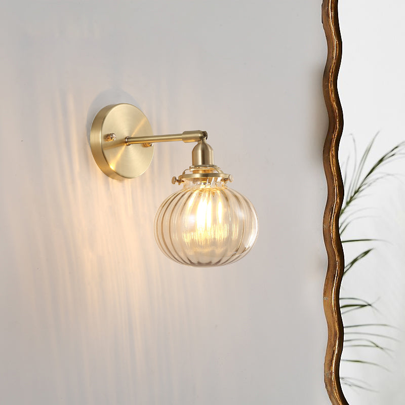 Minimalist Globe Wall Light Champagne/Clear Prismatic Glass Single Sconce Lighting Fixture in Gold Clearhalo 'Cast Iron' 'Glass' 'Industrial' 'Modern wall lights' 'Modern' 'Tiffany' 'Traditional wall lights' 'Wall Lamps & Sconces' 'Wall Lights' Lighting' 273964