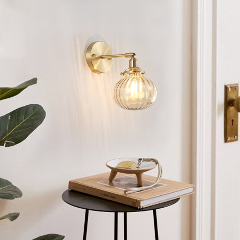 Minimalist Globe Wall Light Champagne/Clear Prismatic Glass Single Sconce Lighting Fixture in Gold Clearhalo 'Cast Iron' 'Glass' 'Industrial' 'Modern wall lights' 'Modern' 'Tiffany' 'Traditional wall lights' 'Wall Lamps & Sconces' 'Wall Lights' Lighting' 273965