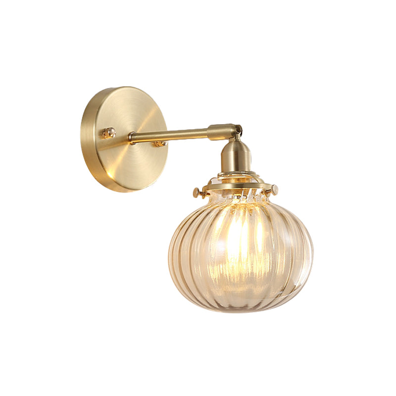 Minimalist Globe Wall Light Champagne/Clear Prismatic Glass Single Sconce Lighting Fixture in Gold Clearhalo 'Cast Iron' 'Glass' 'Industrial' 'Modern wall lights' 'Modern' 'Tiffany' 'Traditional wall lights' 'Wall Lamps & Sconces' 'Wall Lights' Lighting' 273967