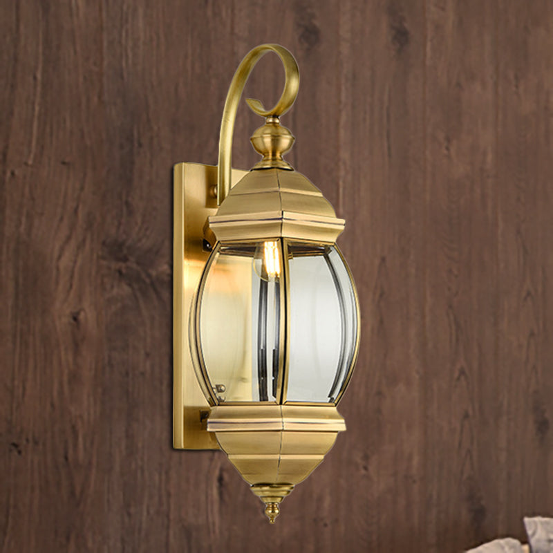 1/3-Head Metal Wall Light Traditionalism Brass Lantern Porch Wall Sconce Lighting, 7.5"/9.5" Wide Clearhalo 'Wall Lamps & Sconces' 'Wall Lights' Lighting' 273976