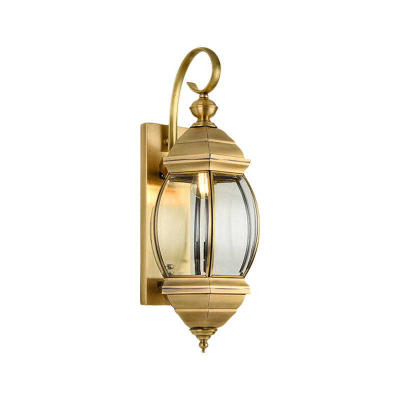 1/3-Head Metal Wall Light Traditionalism Brass Lantern Porch Wall Sconce Lighting, 7.5"/9.5" Wide Clearhalo 'Wall Lamps & Sconces' 'Wall Lights' Lighting' 273978