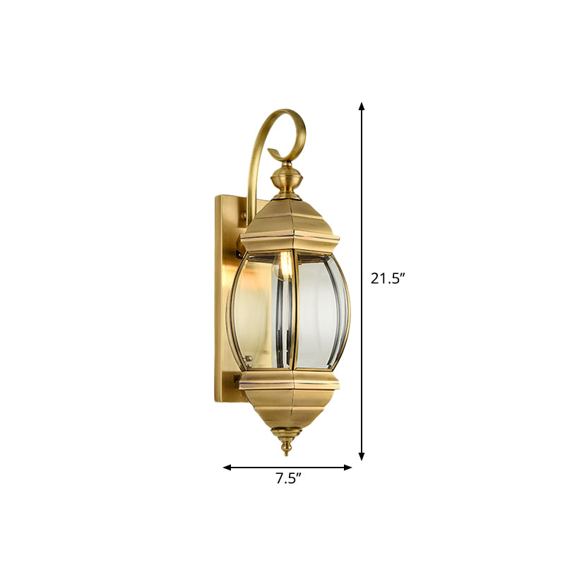 1/3-Head Metal Wall Light Traditionalism Brass Lantern Porch Wall Sconce Lighting, 7.5"/9.5" Wide Clearhalo 'Wall Lamps & Sconces' 'Wall Lights' Lighting' 273979