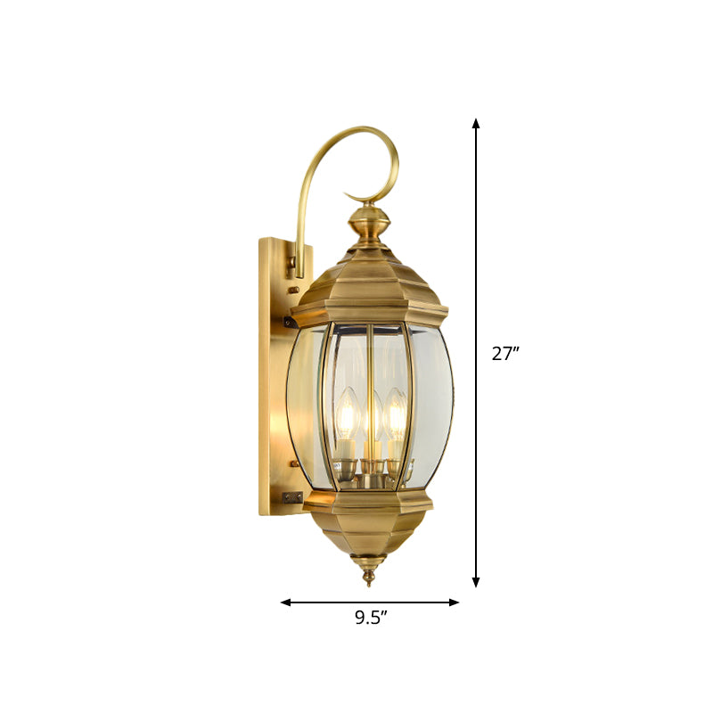 1/3-Head Metal Wall Light Traditionalism Brass Lantern Porch Wall Sconce Lighting, 7.5"/9.5" Wide Clearhalo 'Wall Lamps & Sconces' 'Wall Lights' Lighting' 273984