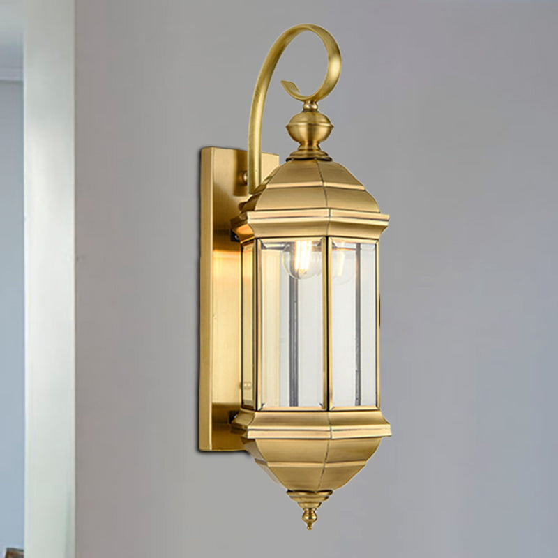 Brass 6"/8" W 1/3-Light Wall Light Sconce Traditional Metal Lantern Wall Mounted Lamp with Clear Glass Shade Clearhalo 'Wall Lamps & Sconces' 'Wall Lights' Lighting' 273986