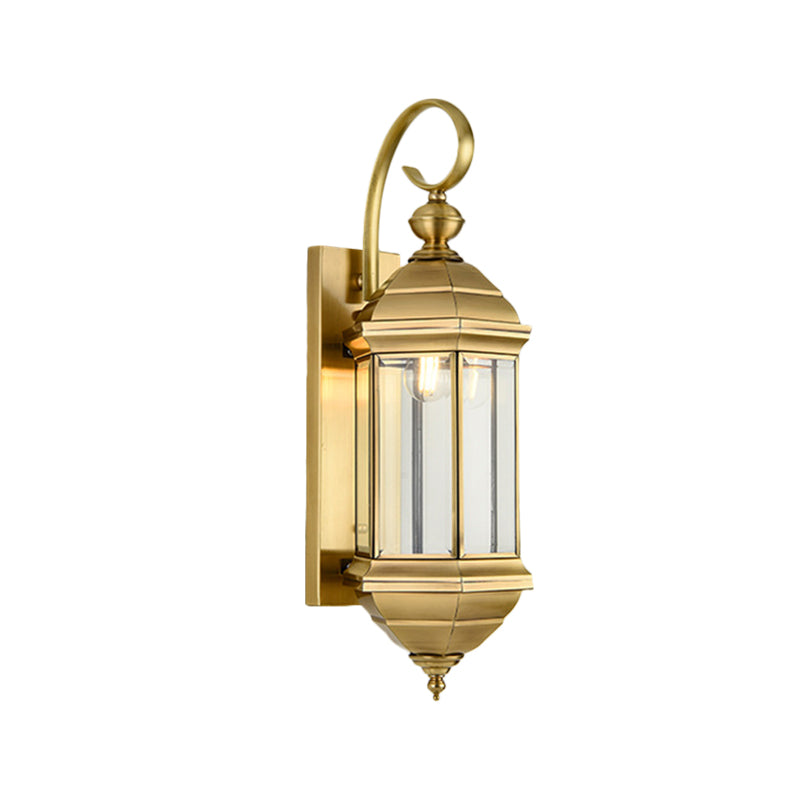 Brass 6"/8" W 1/3-Light Wall Light Sconce Traditional Metal Lantern Wall Mounted Lamp with Clear Glass Shade Clearhalo 'Wall Lamps & Sconces' 'Wall Lights' Lighting' 273988