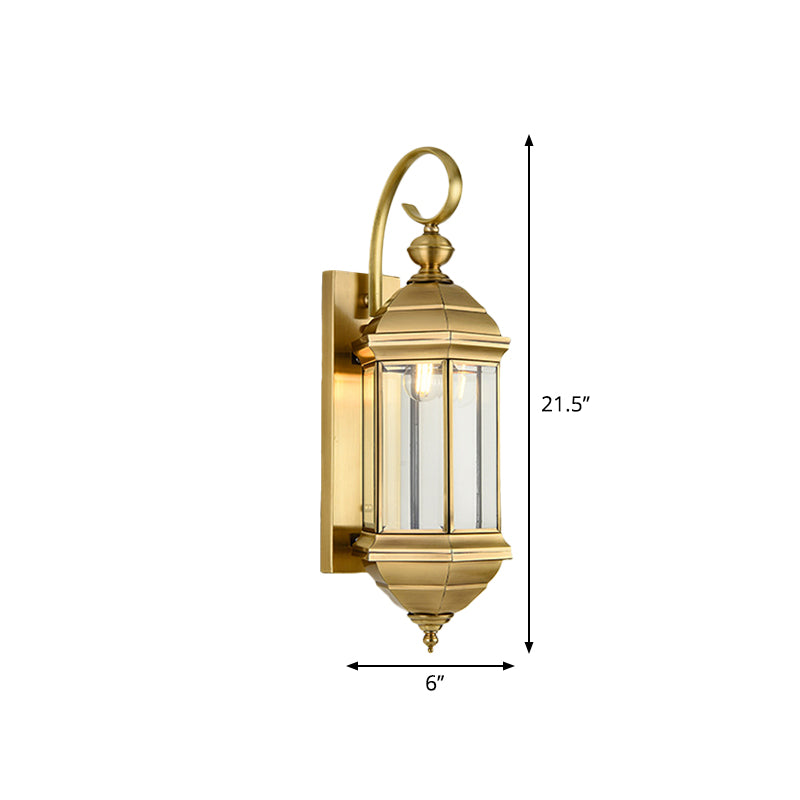 Brass 6"/8" W 1/3-Light Wall Light Sconce Traditional Metal Lantern Wall Mounted Lamp with Clear Glass Shade Clearhalo 'Wall Lamps & Sconces' 'Wall Lights' Lighting' 273989