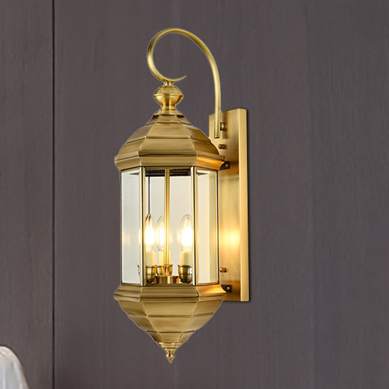 Brass 6"/8" W 1/3-Light Wall Light Sconce Traditional Metal Lantern Wall Mounted Lamp with Clear Glass Shade Brass 8" Clearhalo 'Wall Lamps & Sconces' 'Wall Lights' Lighting' 273990