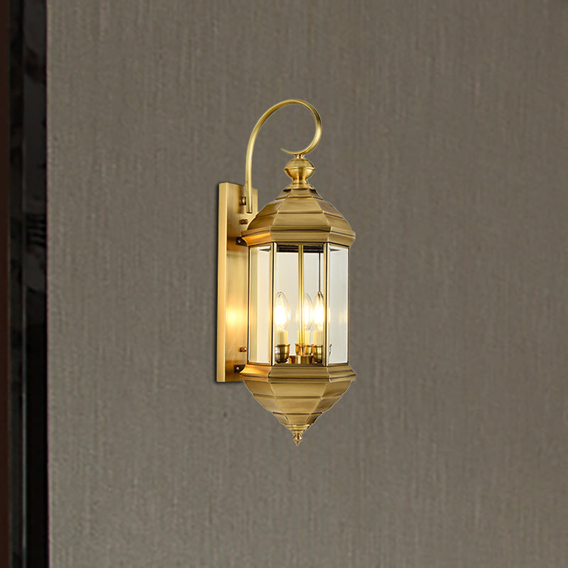 Brass 6"/8" W 1/3-Light Wall Light Sconce Traditional Metal Lantern Wall Mounted Lamp with Clear Glass Shade Clearhalo 'Wall Lamps & Sconces' 'Wall Lights' Lighting' 273991