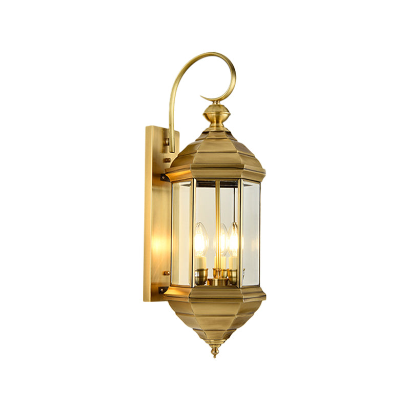 Brass 6"/8" W 1/3-Light Wall Light Sconce Traditional Metal Lantern Wall Mounted Lamp with Clear Glass Shade Clearhalo 'Wall Lamps & Sconces' 'Wall Lights' Lighting' 273993