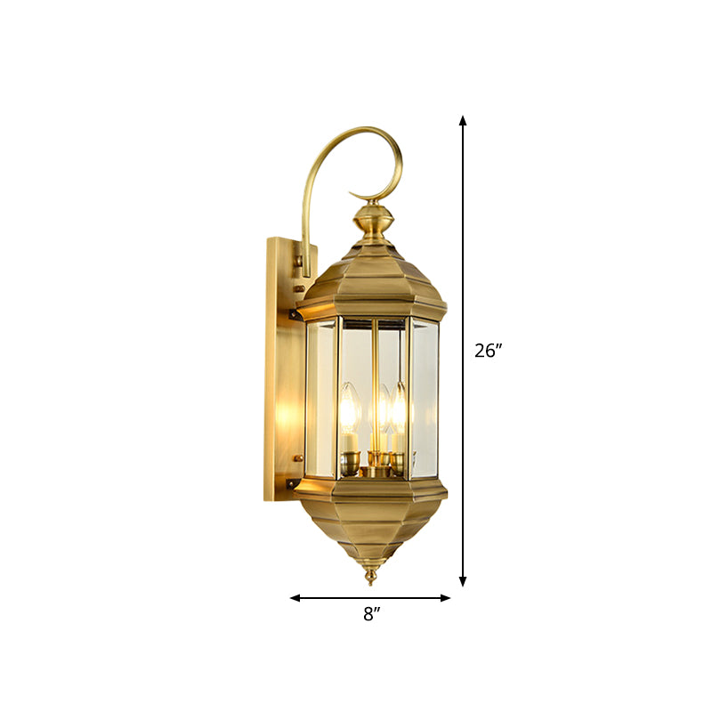 Brass 6"/8" W 1/3-Light Wall Light Sconce Traditional Metal Lantern Wall Mounted Lamp with Clear Glass Shade Clearhalo 'Wall Lamps & Sconces' 'Wall Lights' Lighting' 273994