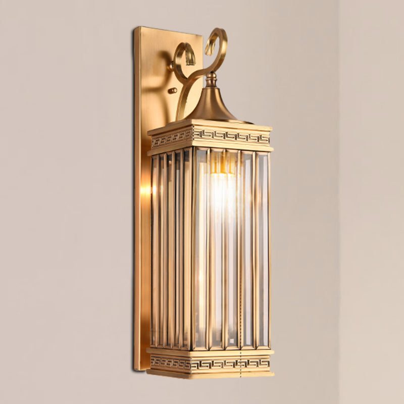 1/3-Head Rectangle Sconce Light Fixture Traditional Brass Metal Wall Light Sconce for Foyer, 18"/24.5" H Clearhalo 'Wall Lamps & Sconces' 'Wall Lights' Lighting' 274059