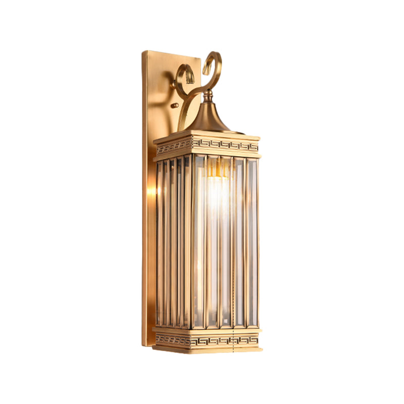 1/3-Head Rectangle Sconce Light Fixture Traditional Brass Metal Wall Light Sconce for Foyer, 18"/24.5" H Clearhalo 'Wall Lamps & Sconces' 'Wall Lights' Lighting' 274061