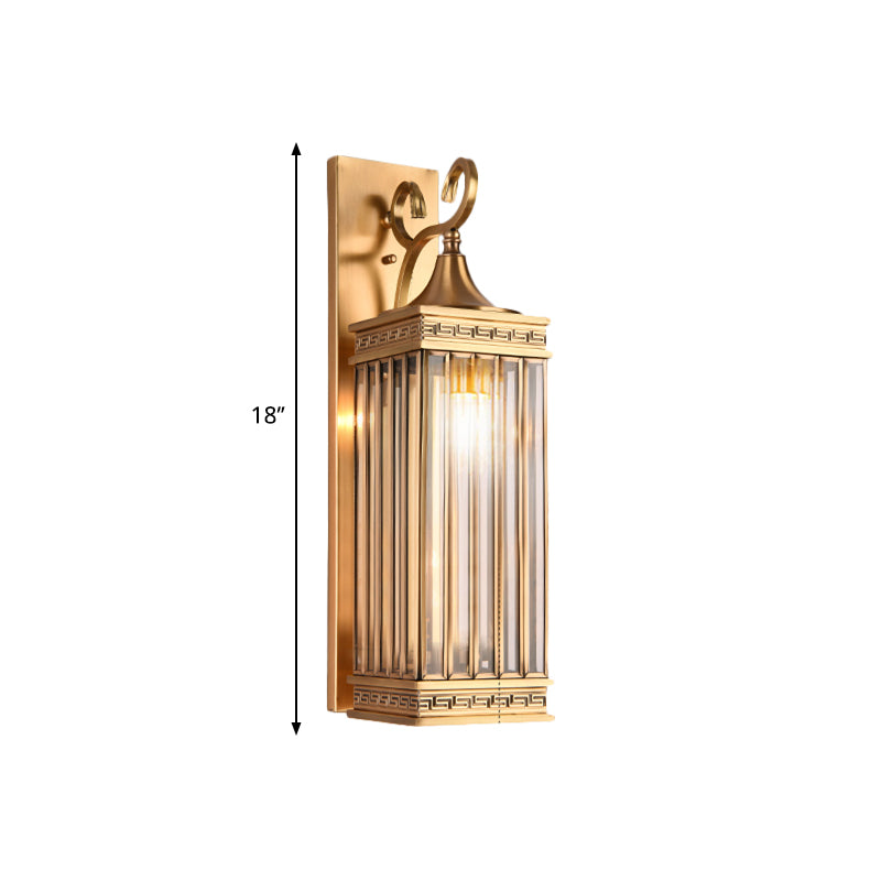 1/3-Head Rectangle Sconce Light Fixture Traditional Brass Metal Wall Light Sconce for Foyer, 18"/24.5" H Clearhalo 'Wall Lamps & Sconces' 'Wall Lights' Lighting' 274062