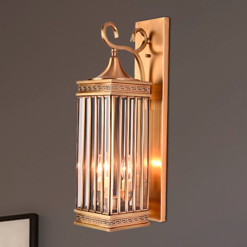 1/3-Head Rectangle Sconce Light Fixture Traditional Brass Metal Wall Light Sconce for Foyer, 18"/24.5" H Brass 24.5" Clearhalo 'Wall Lamps & Sconces' 'Wall Lights' Lighting' 274063