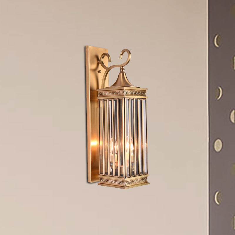 1/3-Head Rectangle Sconce Light Fixture Traditional Brass Metal Wall Light Sconce for Foyer, 18"/24.5" H Clearhalo 'Wall Lamps & Sconces' 'Wall Lights' Lighting' 274064