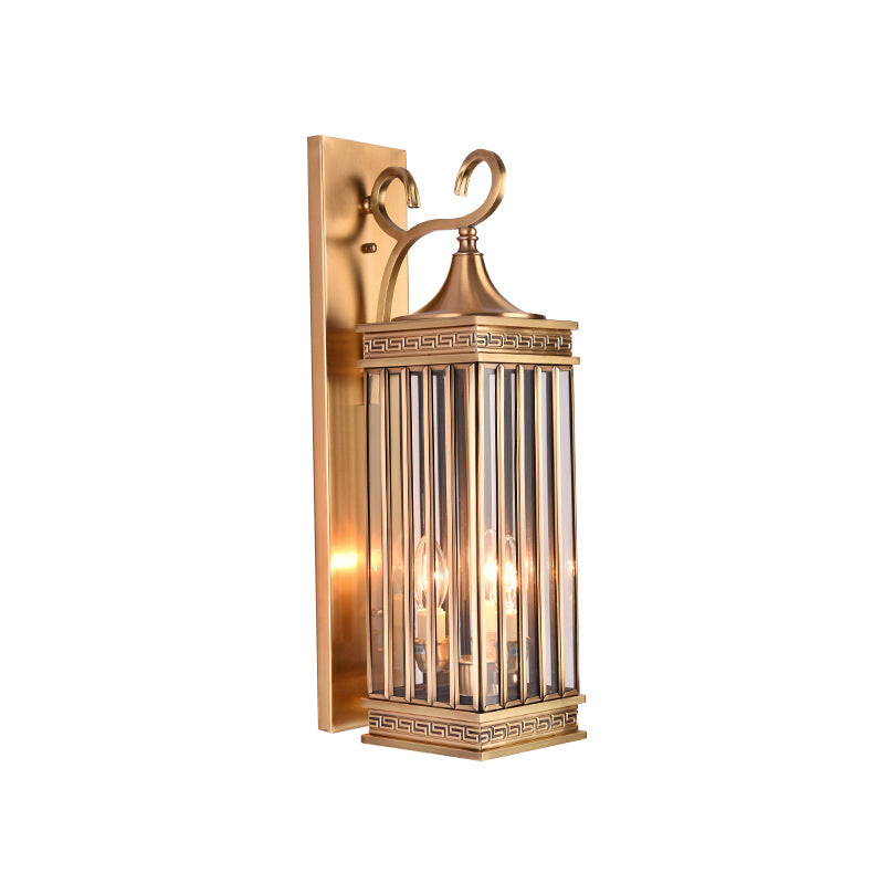 1/3-Head Rectangle Sconce Light Fixture Traditional Brass Metal Wall Light Sconce for Foyer, 18"/24.5" H Clearhalo 'Wall Lamps & Sconces' 'Wall Lights' Lighting' 274066