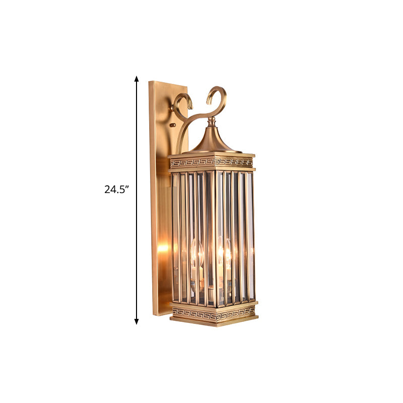 1/3-Head Rectangle Sconce Light Fixture Traditional Brass Metal Wall Light Sconce for Foyer, 18"/24.5" H Clearhalo 'Wall Lamps & Sconces' 'Wall Lights' Lighting' 274067