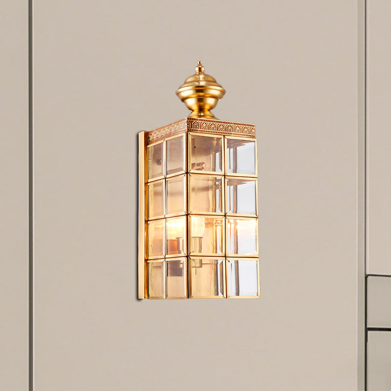 Rectangular Living Room Wall Sconce Traditional Metal 1/2-Bulb Brass Wall Mounted Light Fixture 1.0 Brass Clearhalo 'Wall Lamps & Sconces' 'Wall Lights' Lighting' 274068