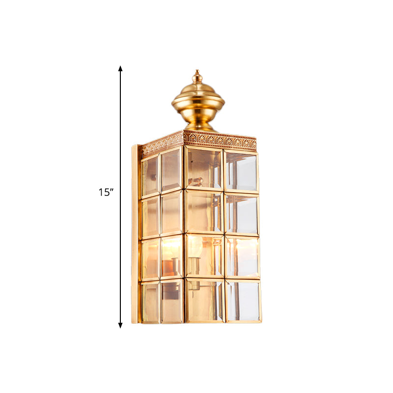 Rectangular Living Room Wall Sconce Traditional Metal 1/2-Bulb Brass Wall Mounted Light Fixture Clearhalo 'Wall Lamps & Sconces' 'Wall Lights' Lighting' 274072