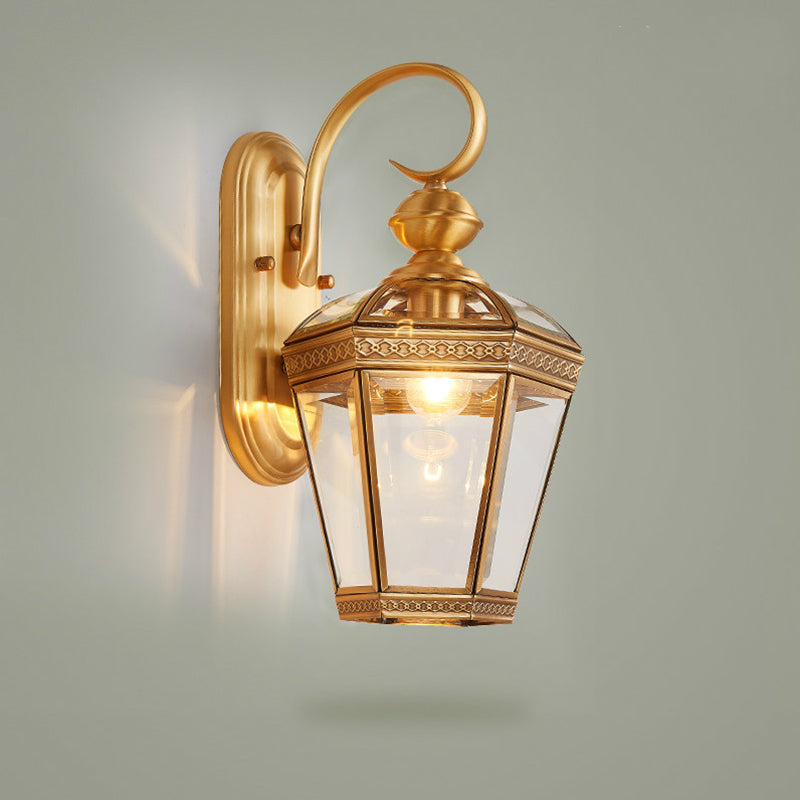 Lantern Hall Wall Lamp Traditional Metal 1 Head Brass Wall Mounted Light with Clear Glass Shade, 6"/7.5" W Brass Clearhalo 'Wall Lamps & Sconces' 'Wall Lights' Lighting' 274189