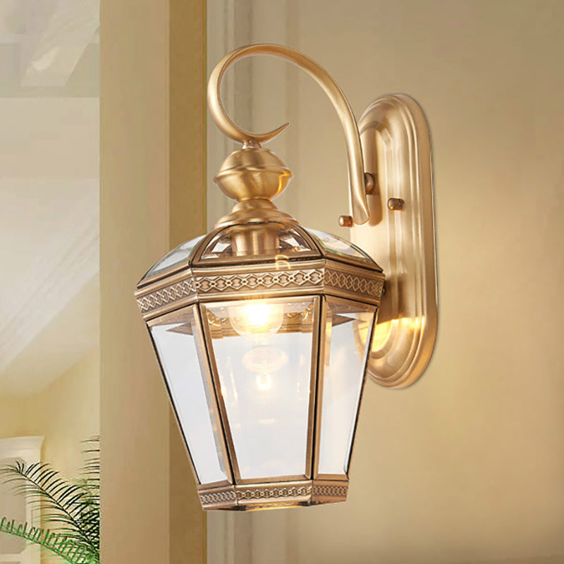 Lantern Hall Wall Lamp Traditional Metal 1 Head Brass Wall Mounted Light with Clear Glass Shade, 6"/7.5" W Clearhalo 'Wall Lamps & Sconces' 'Wall Lights' Lighting' 274190