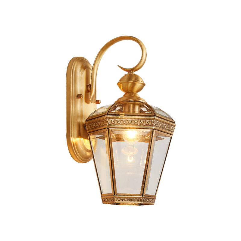 Lantern Hall Wall Lamp Traditional Metal 1 Head Brass Wall Mounted Light with Clear Glass Shade, 6"/7.5" W Clearhalo 'Wall Lamps & Sconces' 'Wall Lights' Lighting' 274192